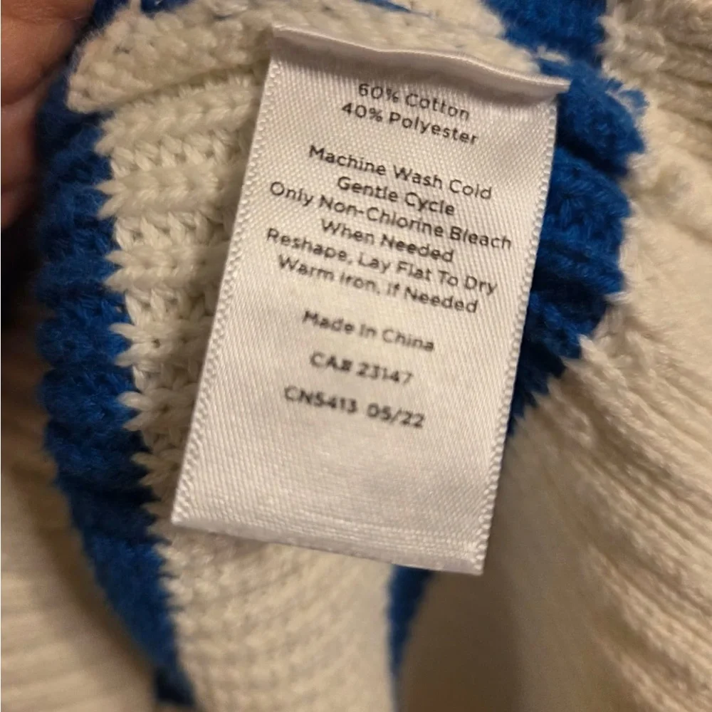 Talbots White Crewneck Sweater with Blue and Lime Stripes - Picture 8 of 8